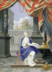 St. Cecilia, sitzend und Orgel spielend